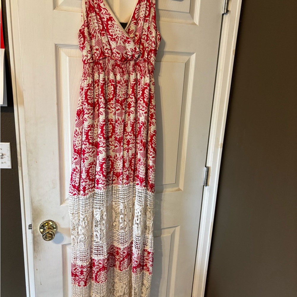 Sunday in Brooklyn White and Red Sleeveless V-Neck Maxi Sundress